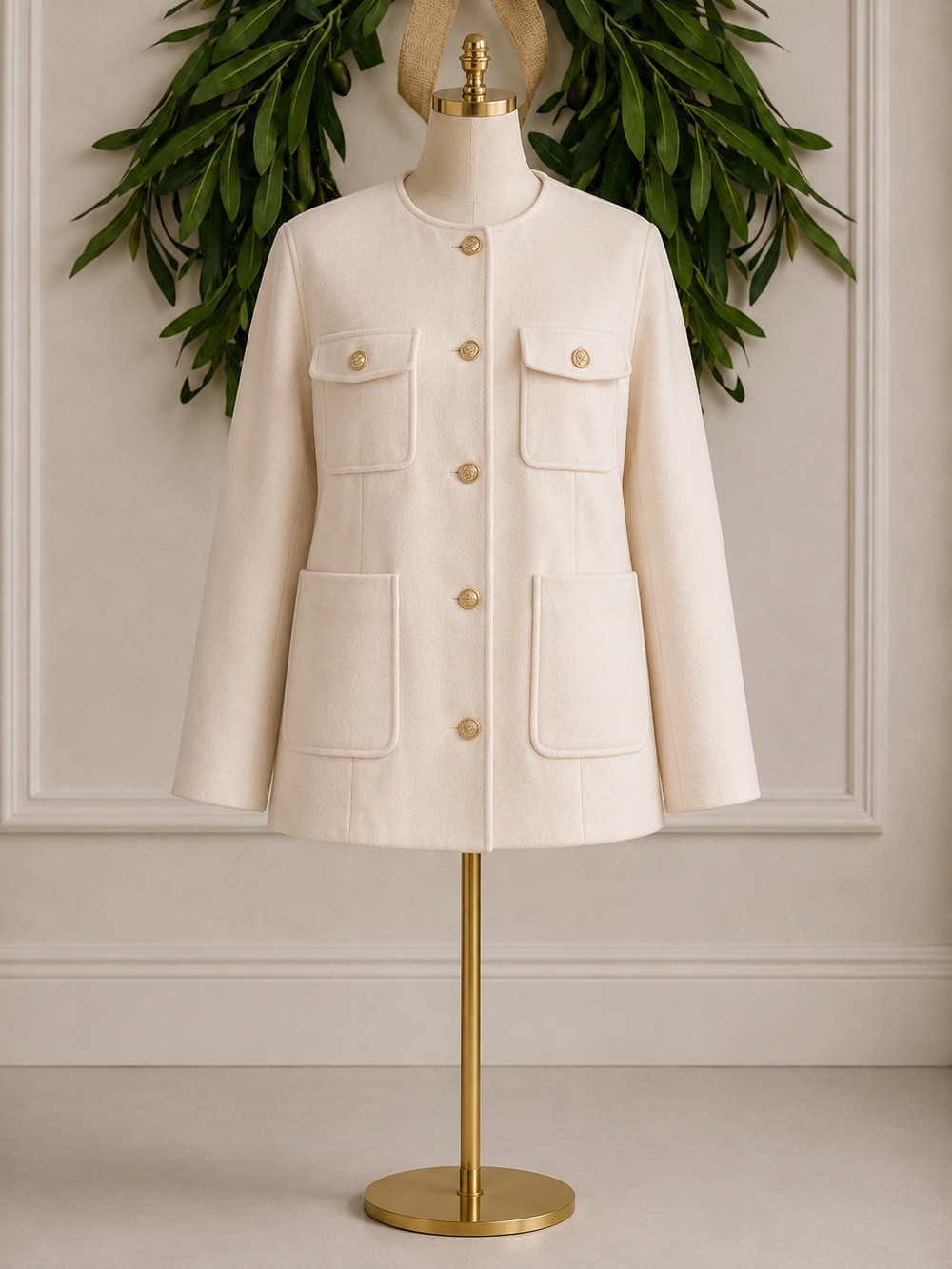 Rachel Zoe NWT Ivory Gold Buttons Coat XL